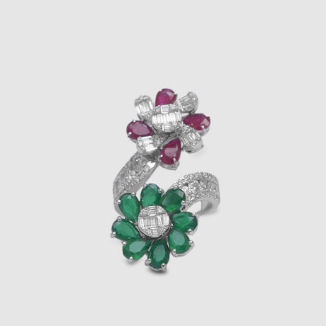 Two Side Open Green Emerald Ring