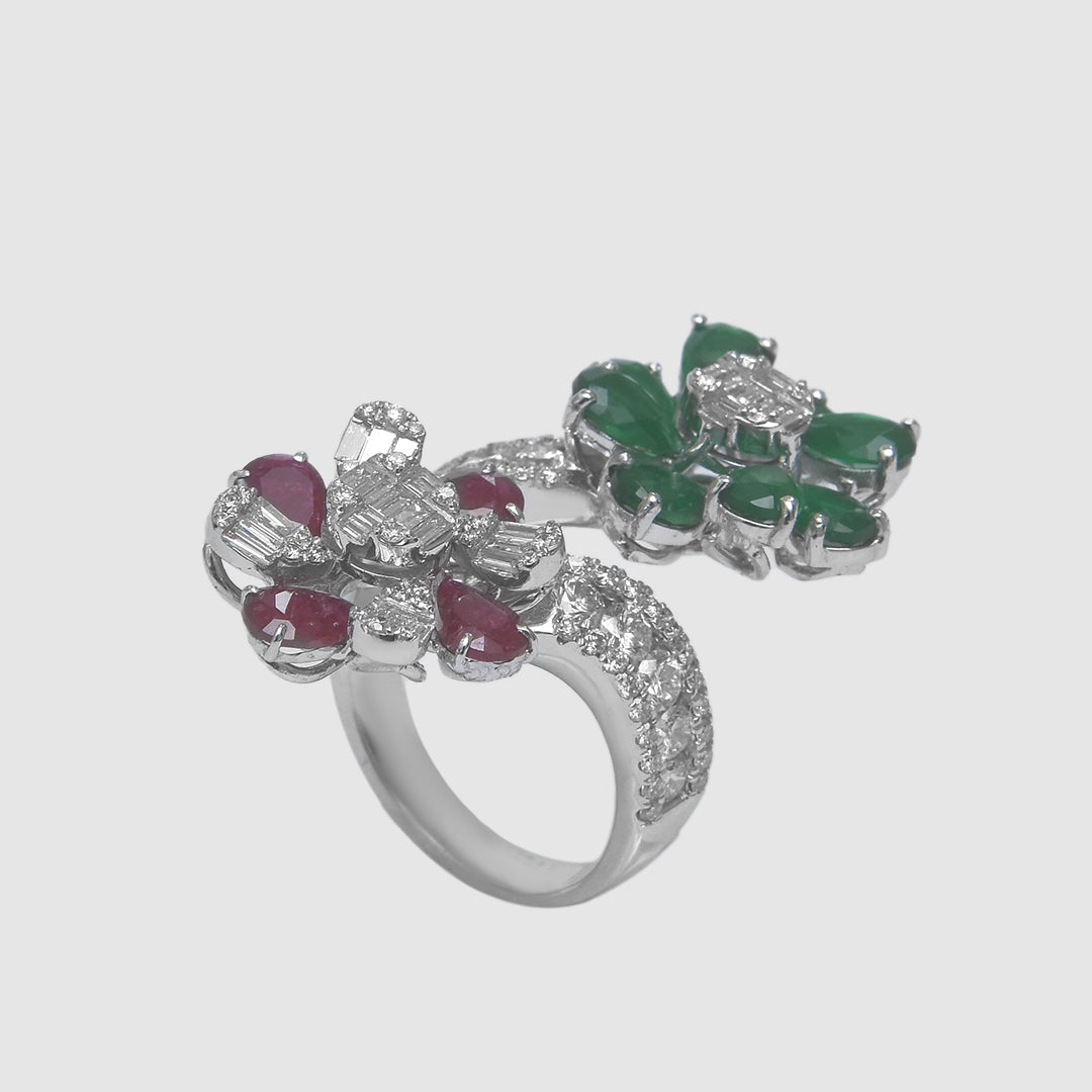 Two Side Open Green Emerald Ring