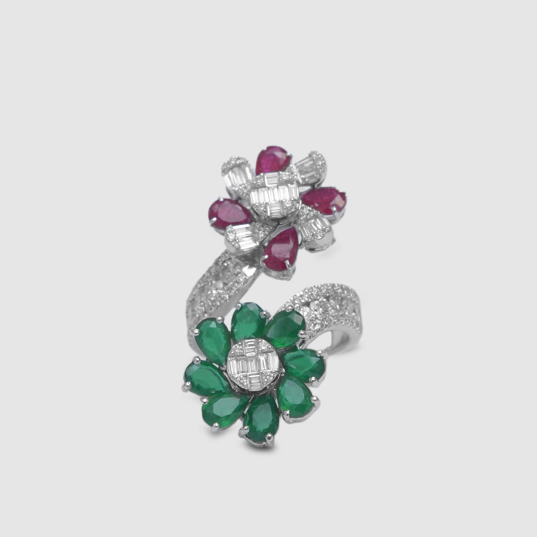 Two Side Open Green Emerald Ring